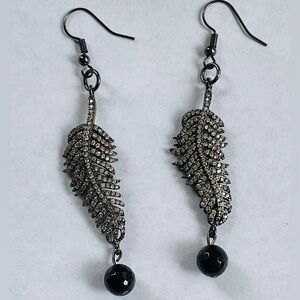 Crystal Chic Feather And Black Onyx Earrings